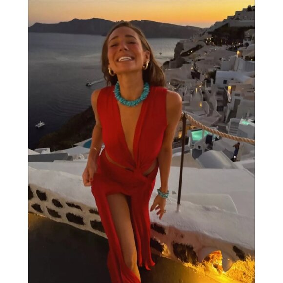 Sid Neigum Triple Loop Knit Dress in Red X-Small New Womens Long Maxi Gown - Picture 13 of 16